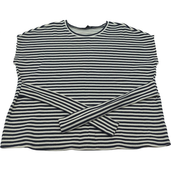 Express Tops - Express Navy Blue White Striped Short Sleeve Tie Waist Knit Top Medium